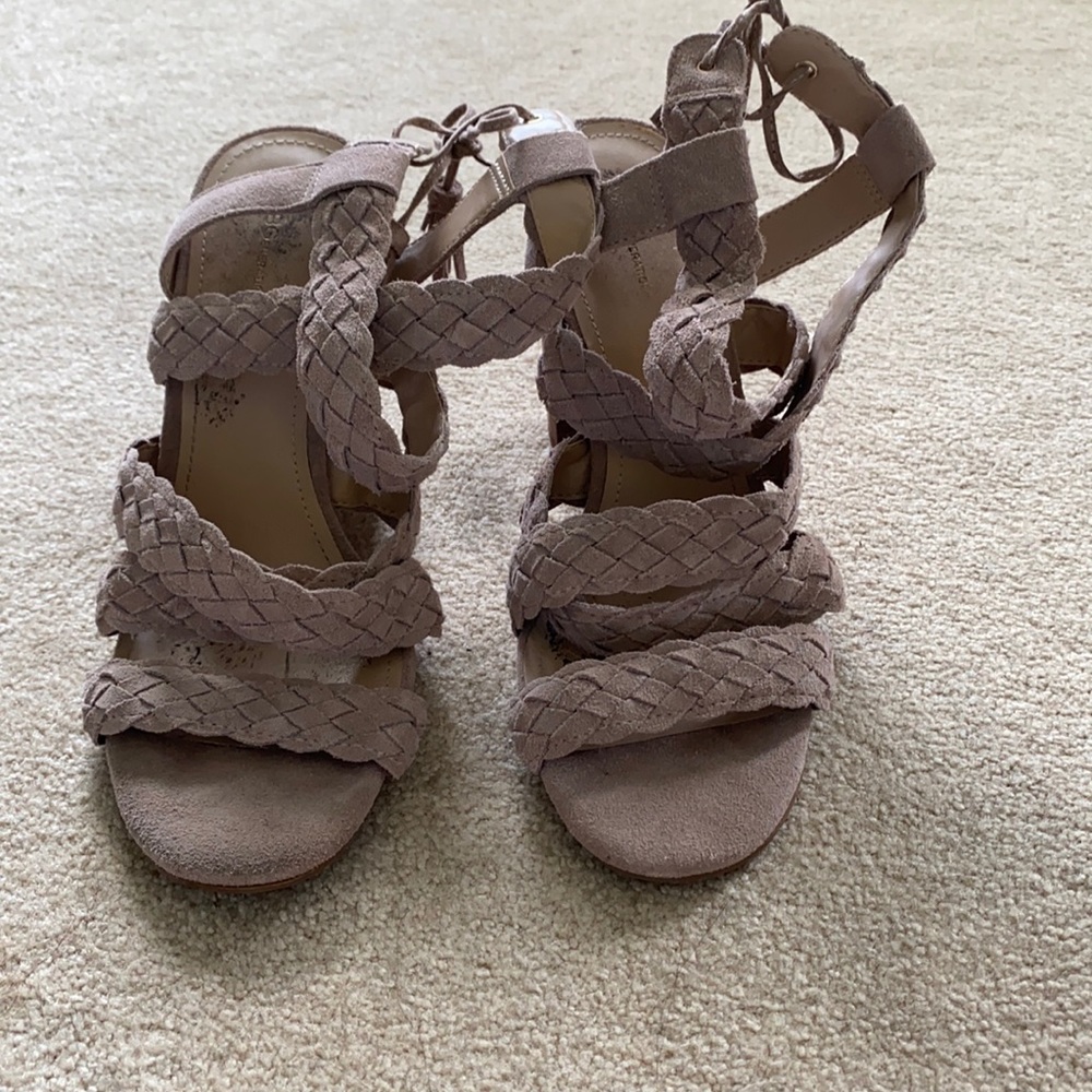 Suede braided heel with tassel tie back